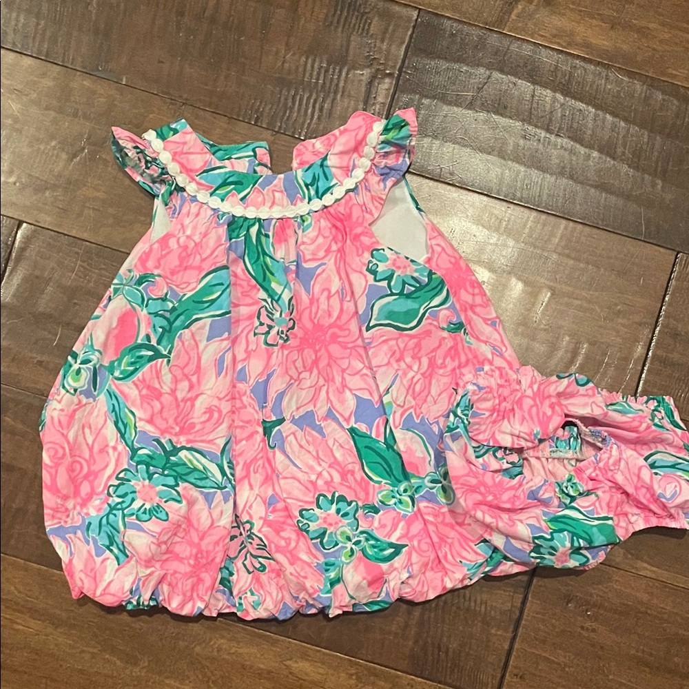 Lilly Pulitzer Pink and Green Floral Kids Dress